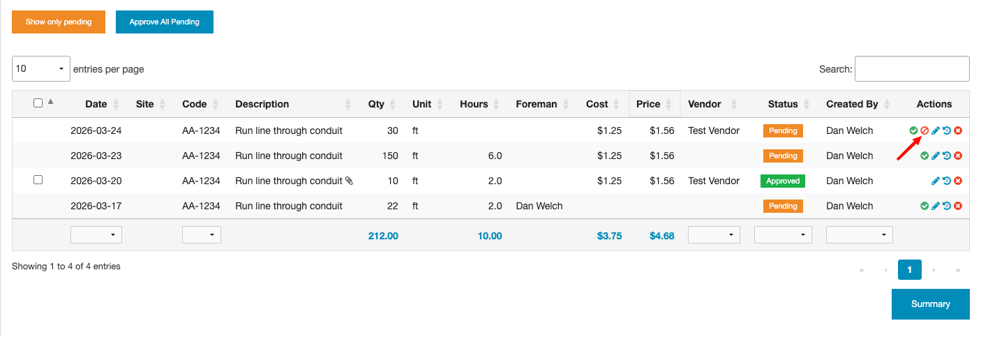 Approve and reject buttons