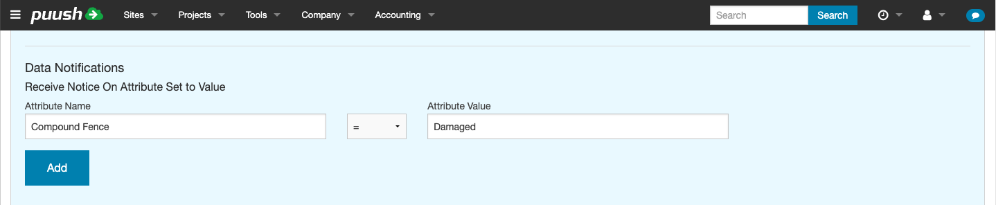 Data notification form