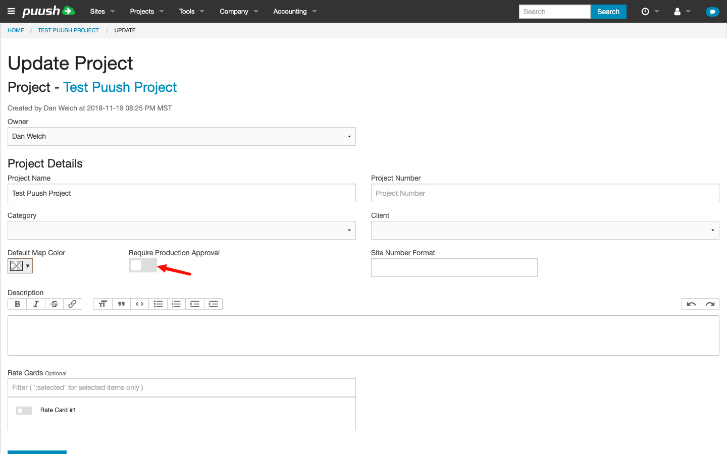 Require production approval toggle